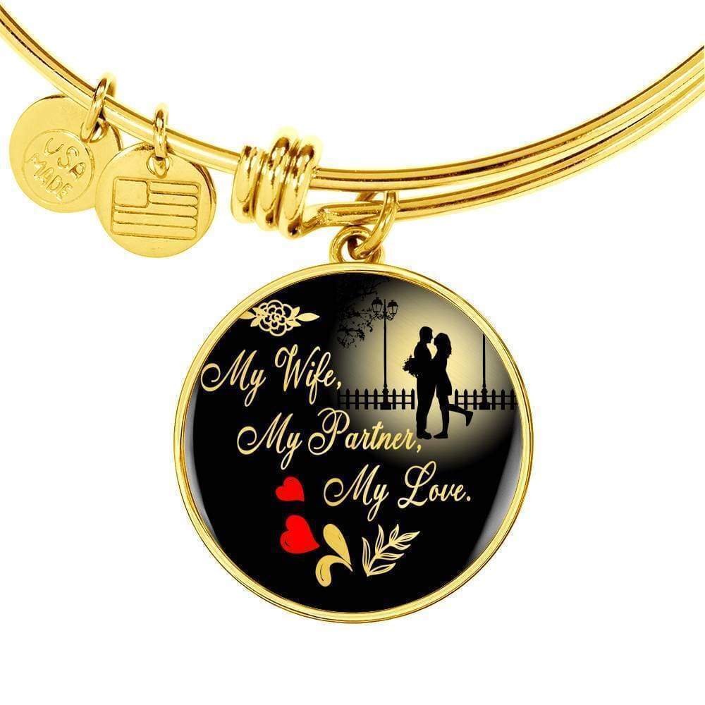 My Wife My Partner My Love Personalized Engraved Gold Circle Bangle Bracelet